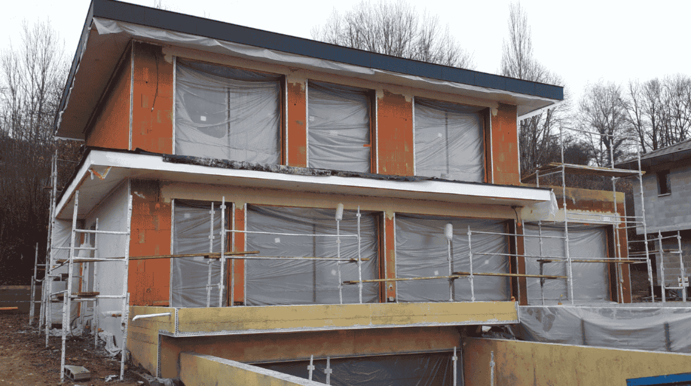 revetement exterieur de maison individuelle en travaux