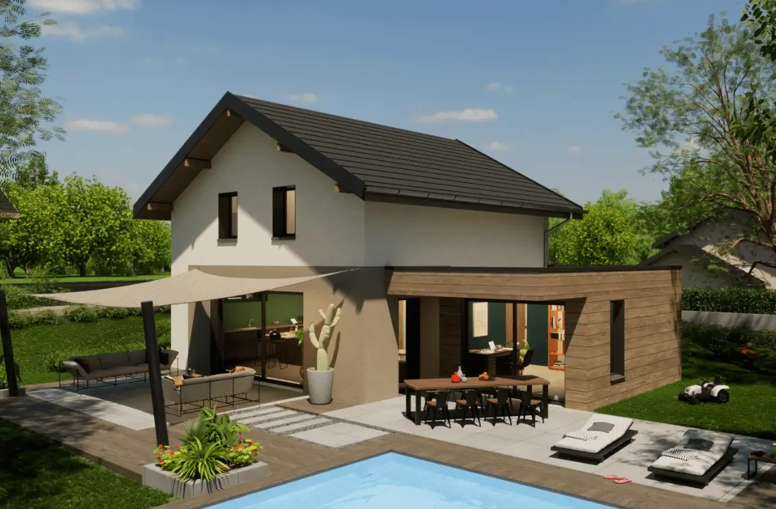Maison évolutive contemporaine avec piscine – Projet après extension