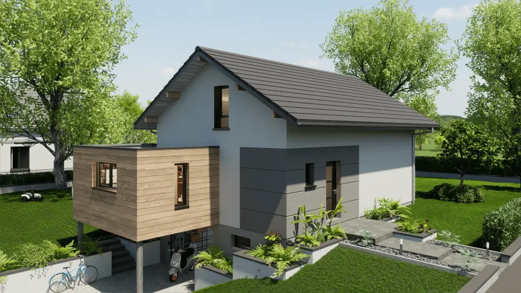 Maison compacte avec extension bois – Version évolutive en 2 étapes
