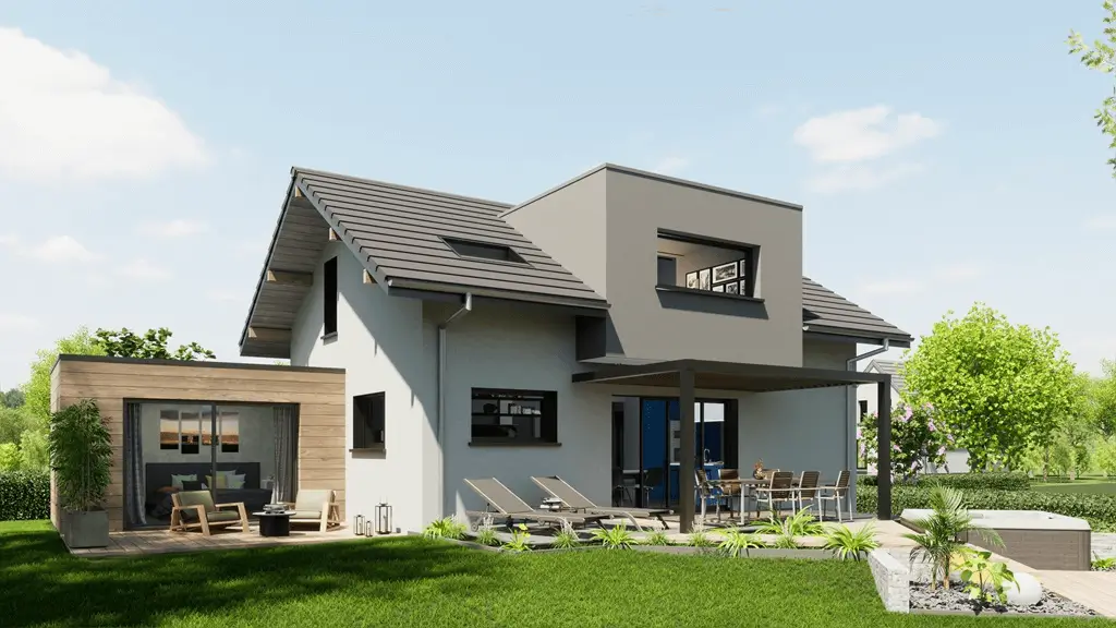 Maison compacte avec extension bois – Version évolutive en 2 étapes