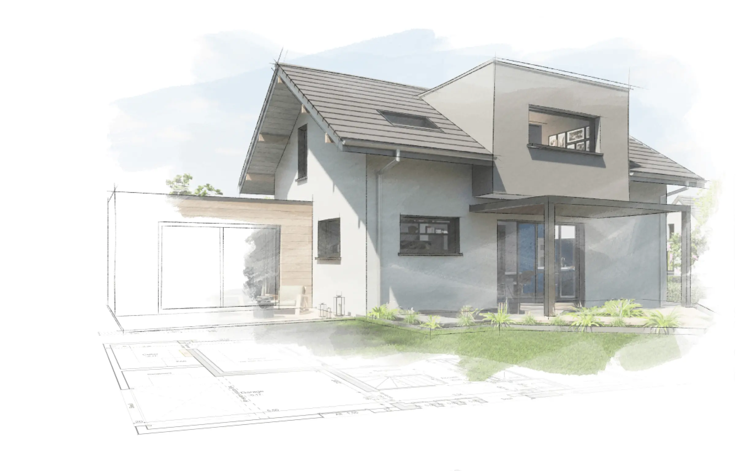 crayonne architecte et plan maison evolutive toit deux pans et toiture terrasse